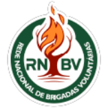 Logotipo da Rede Nacional de Brigadas Voluntárias (RNBV). O símbolo central mostra uma árvore em chamas estilizada em tons de laranja e vermelho, envolvida por um círculo verde. A sigla RNBV aparece em destaque, ladeada pela inscrição “Rede Nacional de Brigadas Voluntárias”.